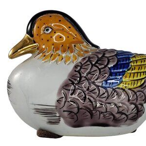 Vintage Japanese Kutani Mandarin Duck Bird Figurine Painted Gilded Porcelain